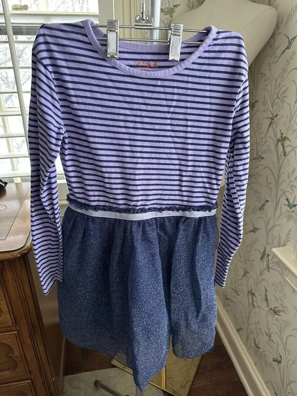 Cat & Jack Girls Sz. 7/8 Blue Purple Stripped Top/ Bottom Tutu Dress